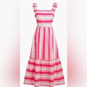 NWT! J. Crew Pink Striped Cotton Midi Dress. Size 14.